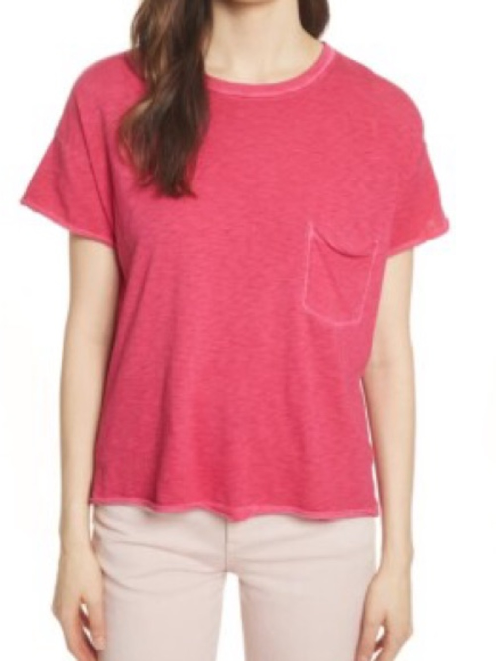 rag & bone Short-Sleeve Crewneck Pocket Tee in Bright Pink